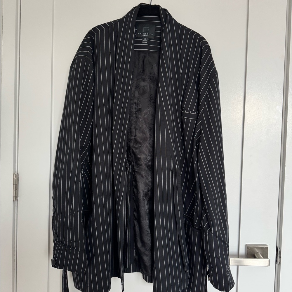 FRIED RICE Pinstripe Oversized Black Jacket